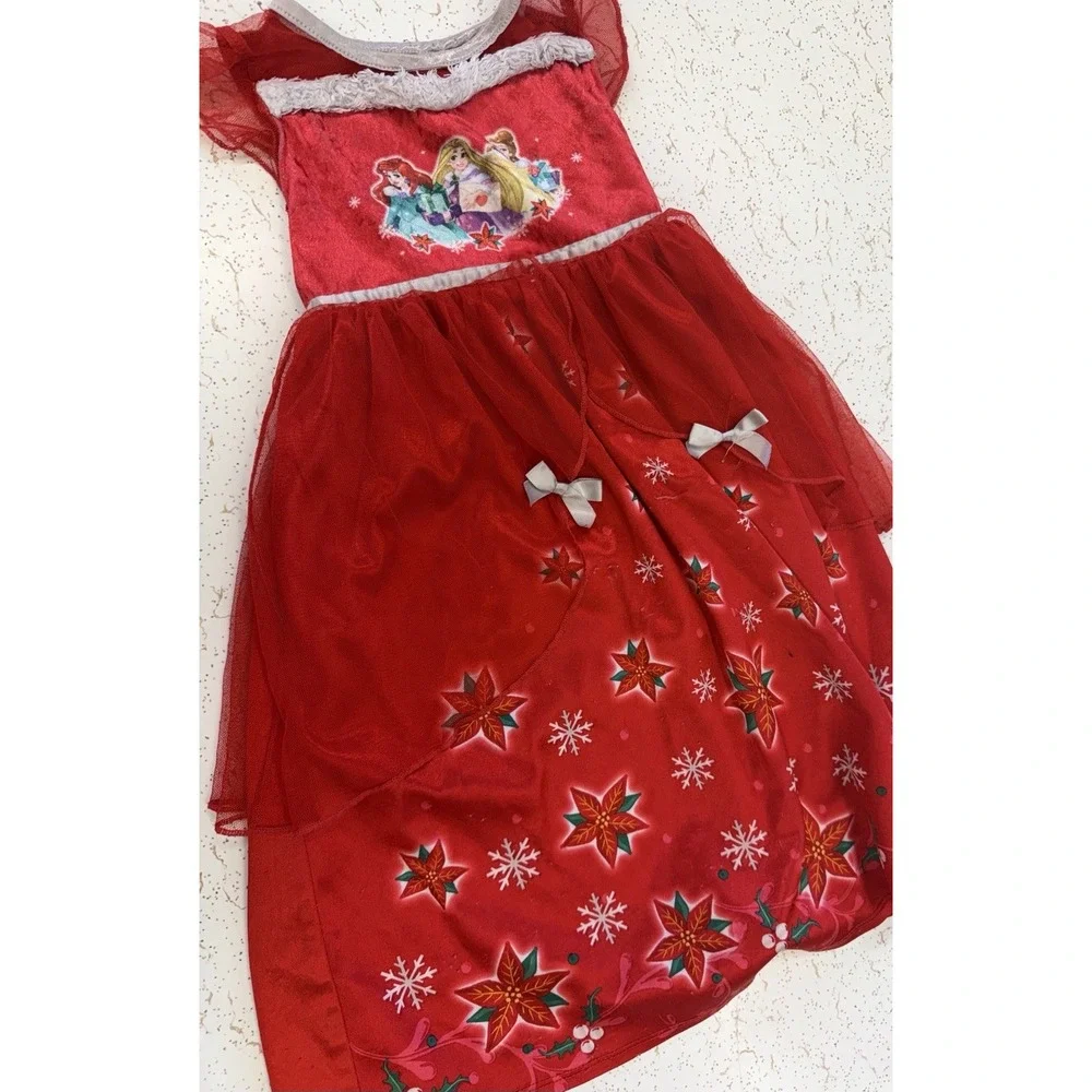Girls Disney Princess Red Christmas‎ Nightgown 3T Dress Pajamas PJS - Picture 2 of 4